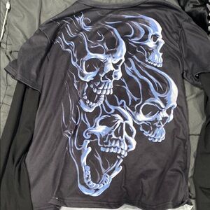 SHEIN Black and Blue Long Sleeve Skull Tee